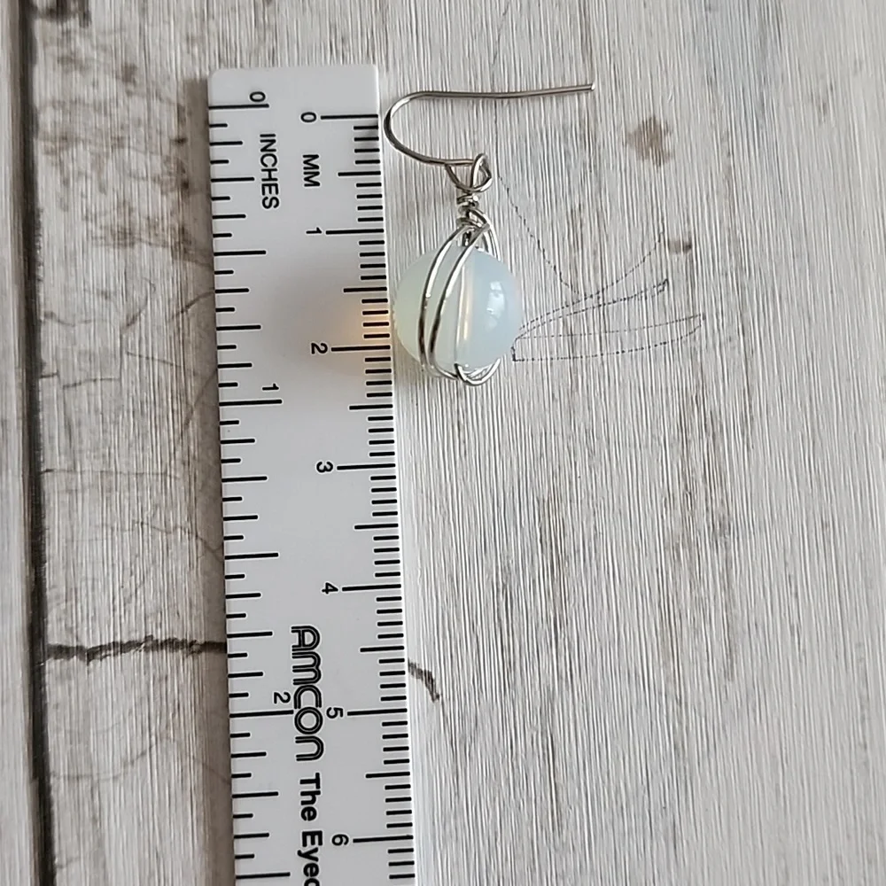 Simple Dangle Moonstone Bead wire Wrapped Earrings